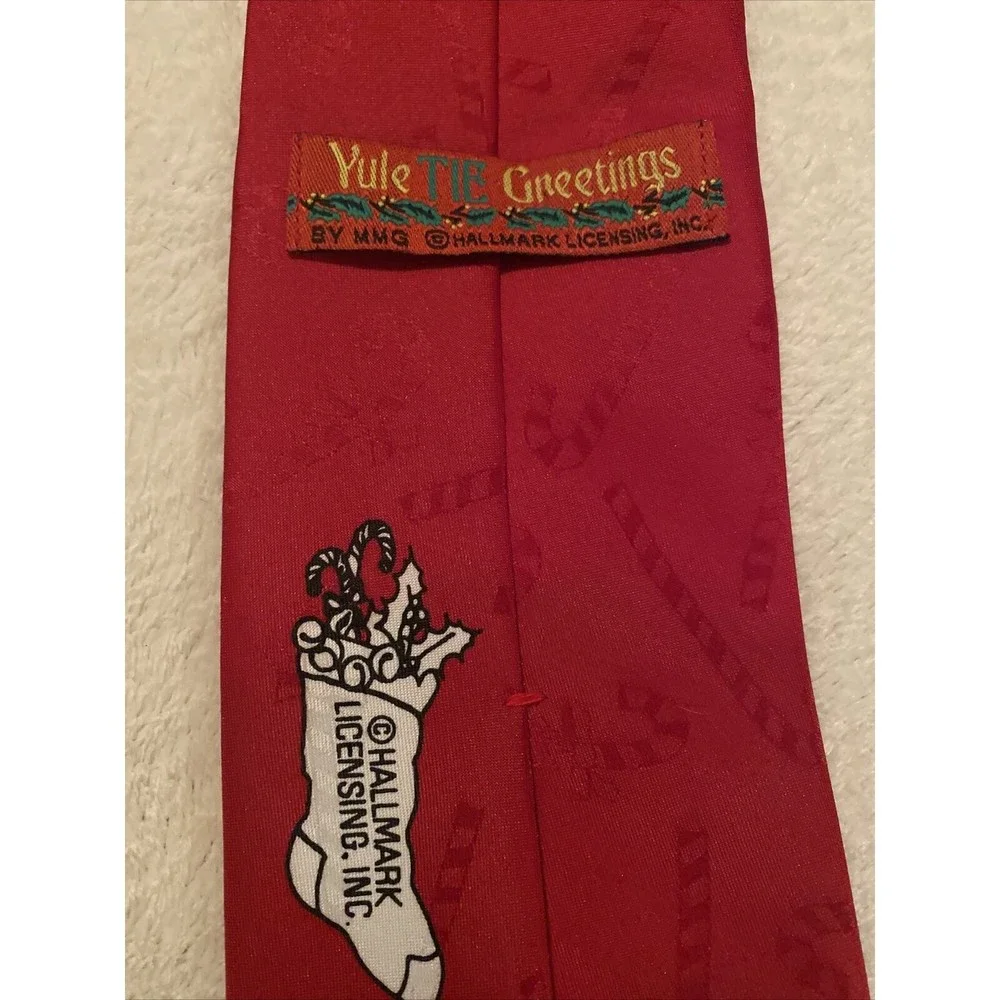 Hallmark Yule Tie Greetings Mens Neck Tie Reindeer Christmas Red classic
